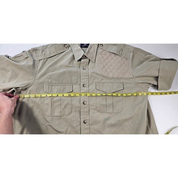 Vintage Willis & Geiger sz XL khaki shootin shirt double pocket shoulder patch # - Picture 6 of 7